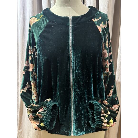 Umgee Velvet Burnout Oversized Bomber Jacket L - Picture 1 of 6